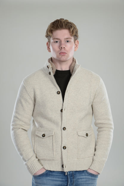 Wool cardigan jacket with fur