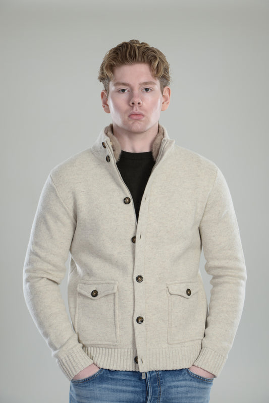 Wool cardigan jacket with fur