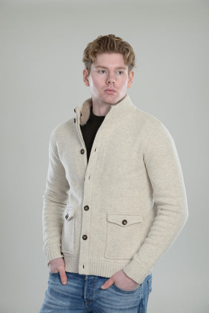 Wool cardigan jacket with fur