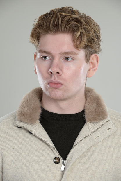 Wool cardigan jacket with fur