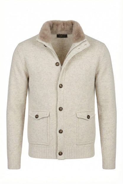 Wool cardigan jacket with fur